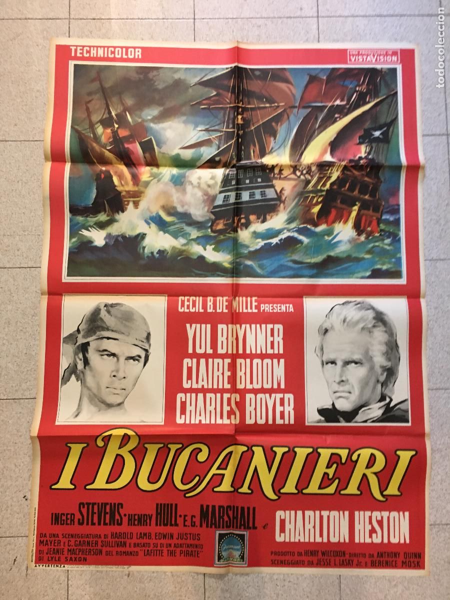 Cinema: ICJ 006 LOS BUCANEROS CHARLTON HESTON YUL BRYNNER POSTER ORIGINAL ITALIANO 100X140