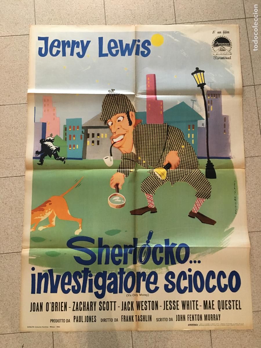 Cine: ICJ 043 QUE ME IMPORTA EL DINERO JERRY LEWIS SHERLOCK HOLMES POSTER ORIGINAL ITALIANO 100x140