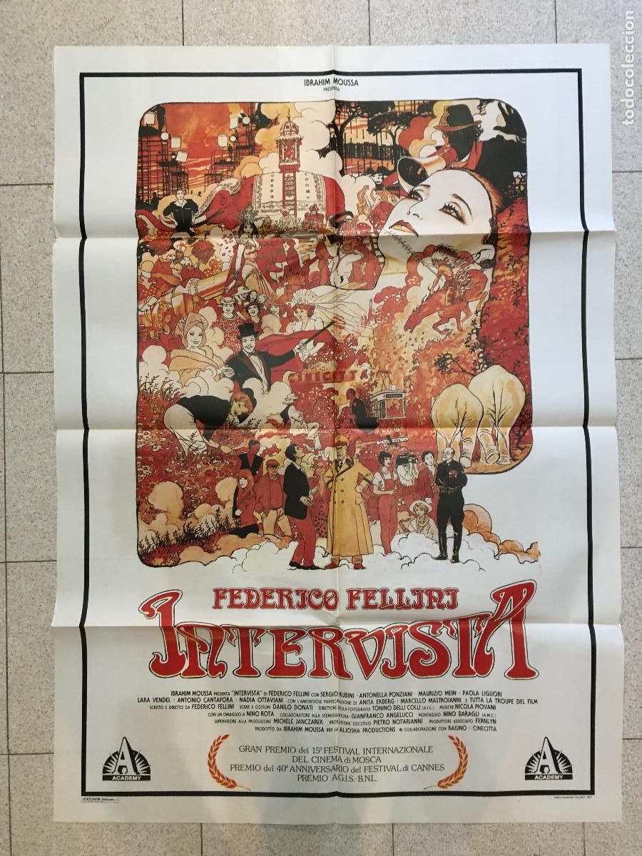 Cine: ICJ 052 INTERVISTA ENTREVISTA FEDERICO FELLINI POSTER ORIGINAL ITALIANO 100X140
