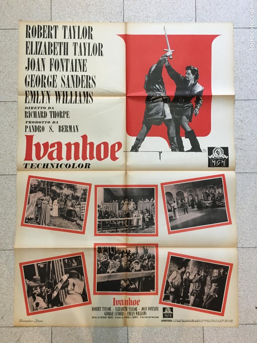 Kino: ICJ 064 IVANHOE ELIZABETH TAYLOR JOAN FONTAINE ROBERT TAYLOR POSTER ORIGINAL ITALIANO 100X140