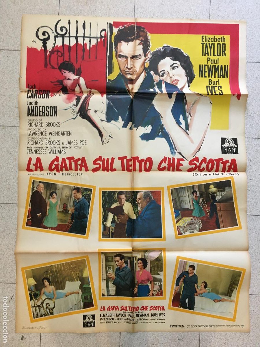 Cine: ICJ 067 LA GATA SOBRE EL TEJADO DE ZINC ELIZABETH TAYLOR PAUL NEWMAN POSTER ORIG ITALIANO 100X140