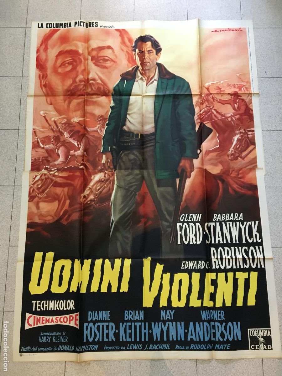 Cine: ICJ 070 HOMBRES VIOLENTOS GLENN FORD BARBARA STANWYCK CAPITANI POSTER ORIGINAL ITALIANO 140X200
