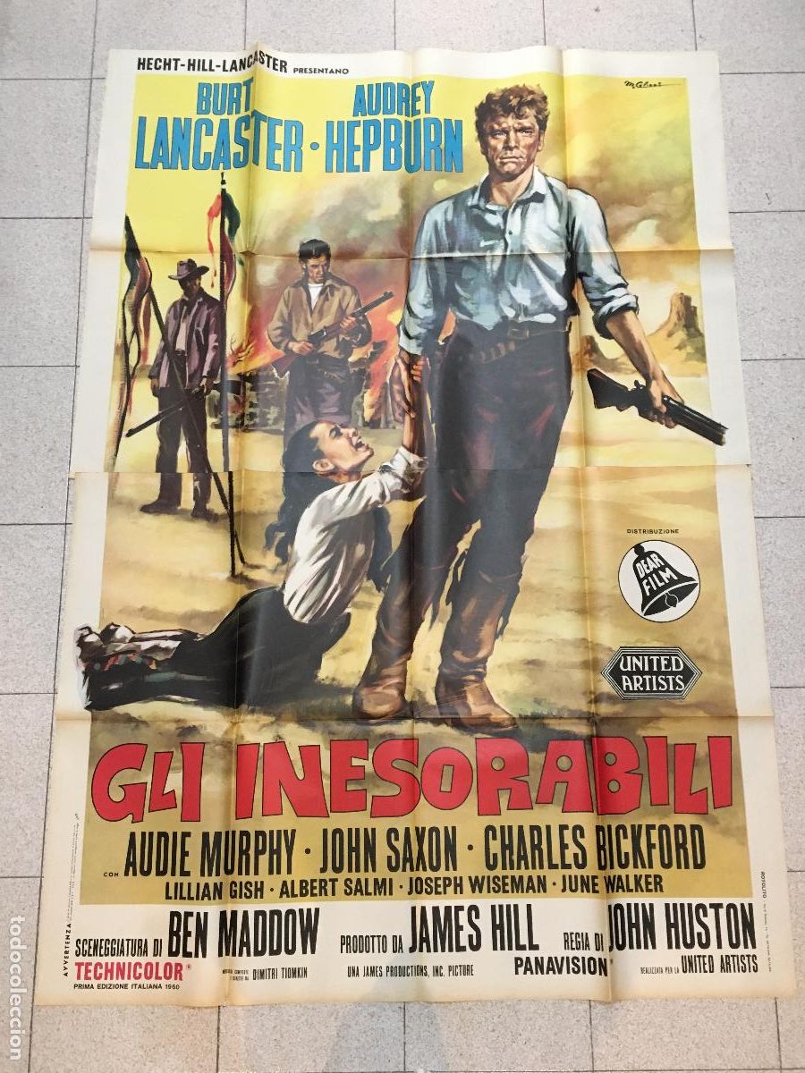 Cine: ICJ 090 LOS QUE NO PERDONAN AUDREY HEPBURN BURT LANCASTER POSTER ORIGINAL ITALIANO 140X200