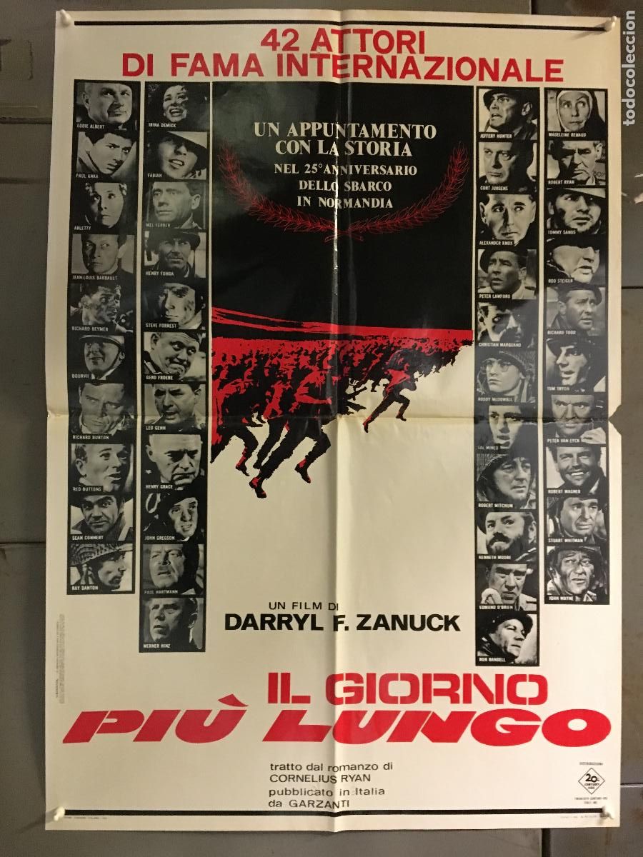 Cine: ICJ 098 EL DIA MAS LARGO JOHN WAYNE segunda guerra mundial POSTER ORIGINAL ITALIANO 68X94