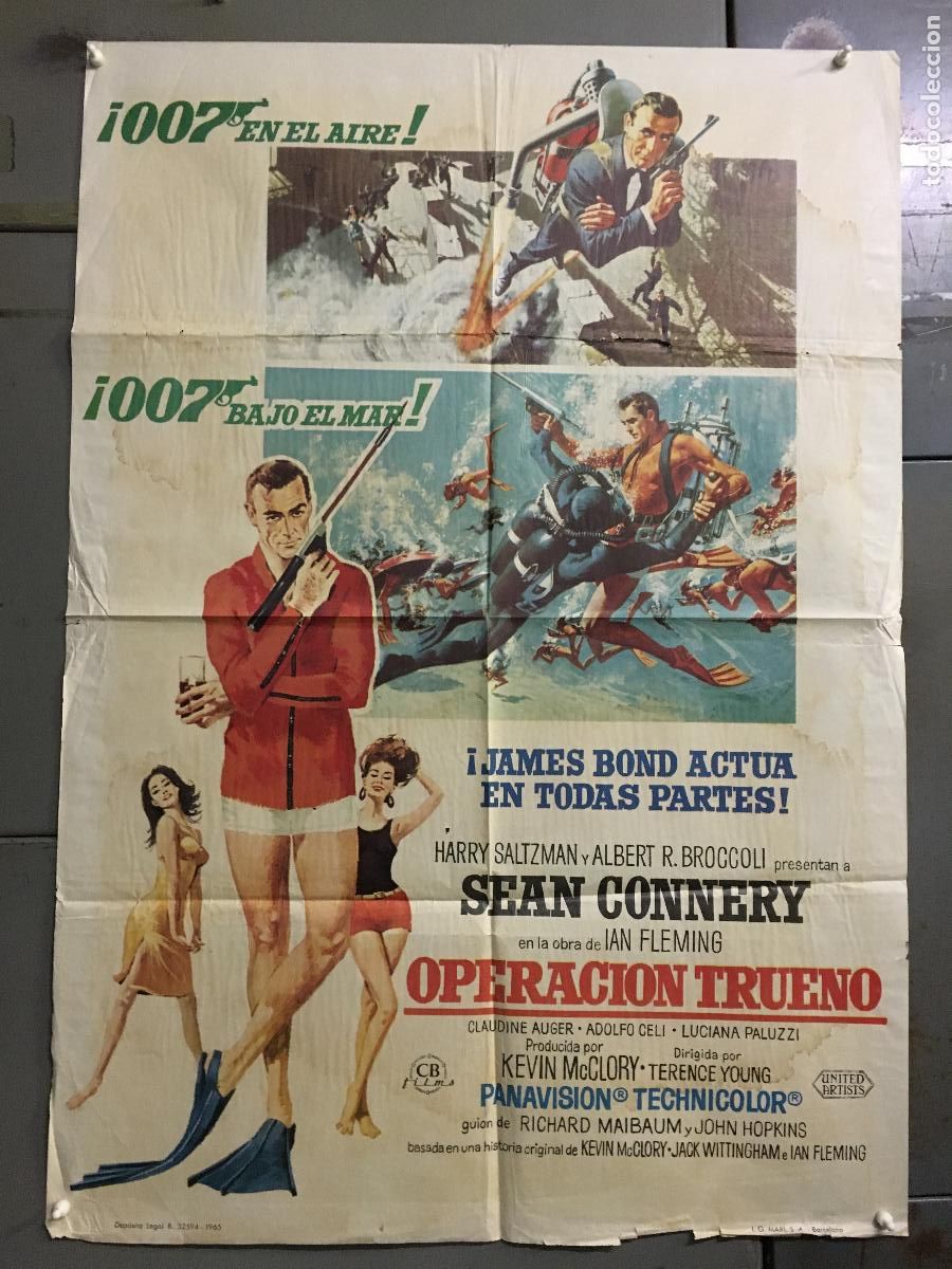 Cine: AES57 OPERACION TRUENO THUNDERBALL JAMES BOND 007 SEAN CONNERY POSTER ORIGINAL 70X100 ESTRENO