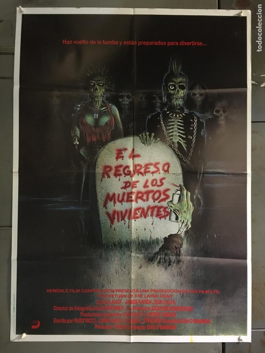 Cinema: AES82 EL REGRESO DE LOS MUERTOS VIVIENTES DAN O'BANNON ZOMBIES POSTER ORIGINAL 70X100 ESTRENO