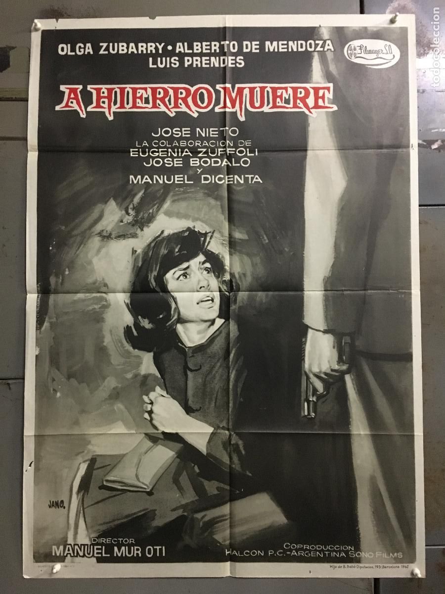 Kino: AES88 A HIERRO MUERE LUIS PRENDES JOSE NIETO OLGA ZUBARRY POSTER ORIGINAL 70X100 ESTRENO