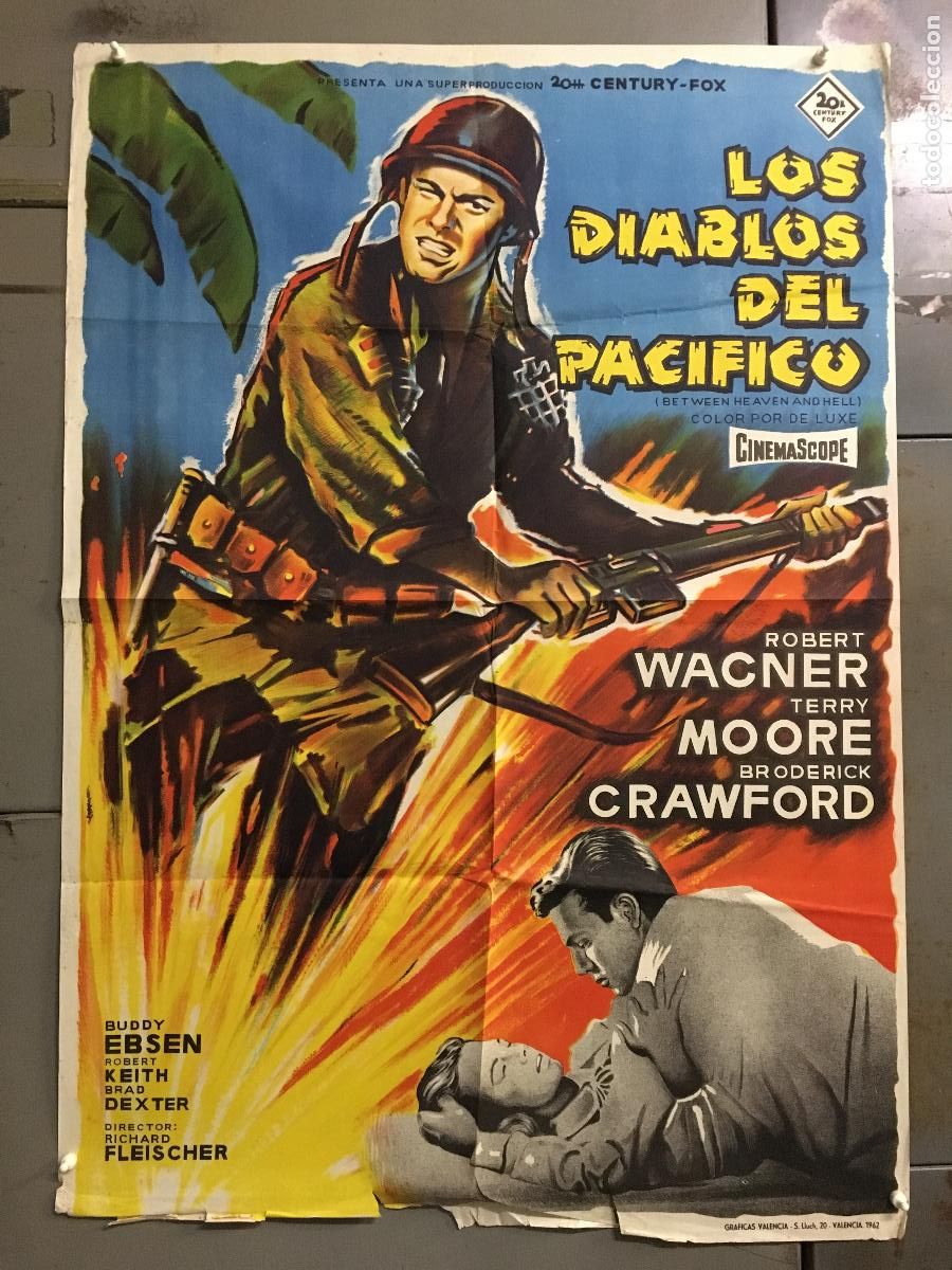 Cinema: AET02 LOS DIABLOS DEL PACIFICO ROBERT WAGNER POSTER ORIGINAL 70X100 ESTRENO LITOGRAFIA