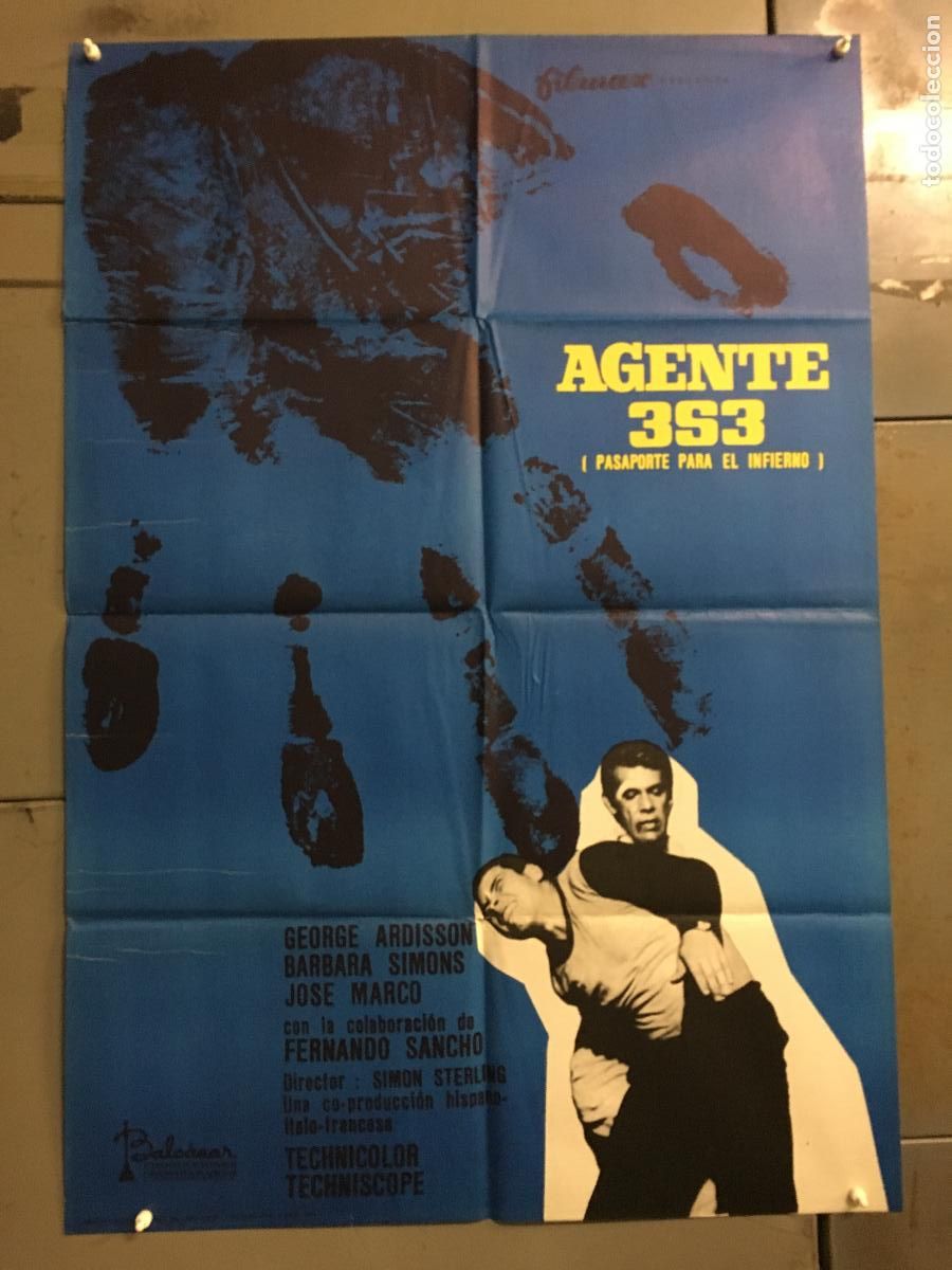 Kino: AET36 AGENTE 3S3 PASAPORTE PARA EL INFIERNO SOLIMA GEORGE ARDISSON POSTER ORIGINAL 70X100 ESTRENO