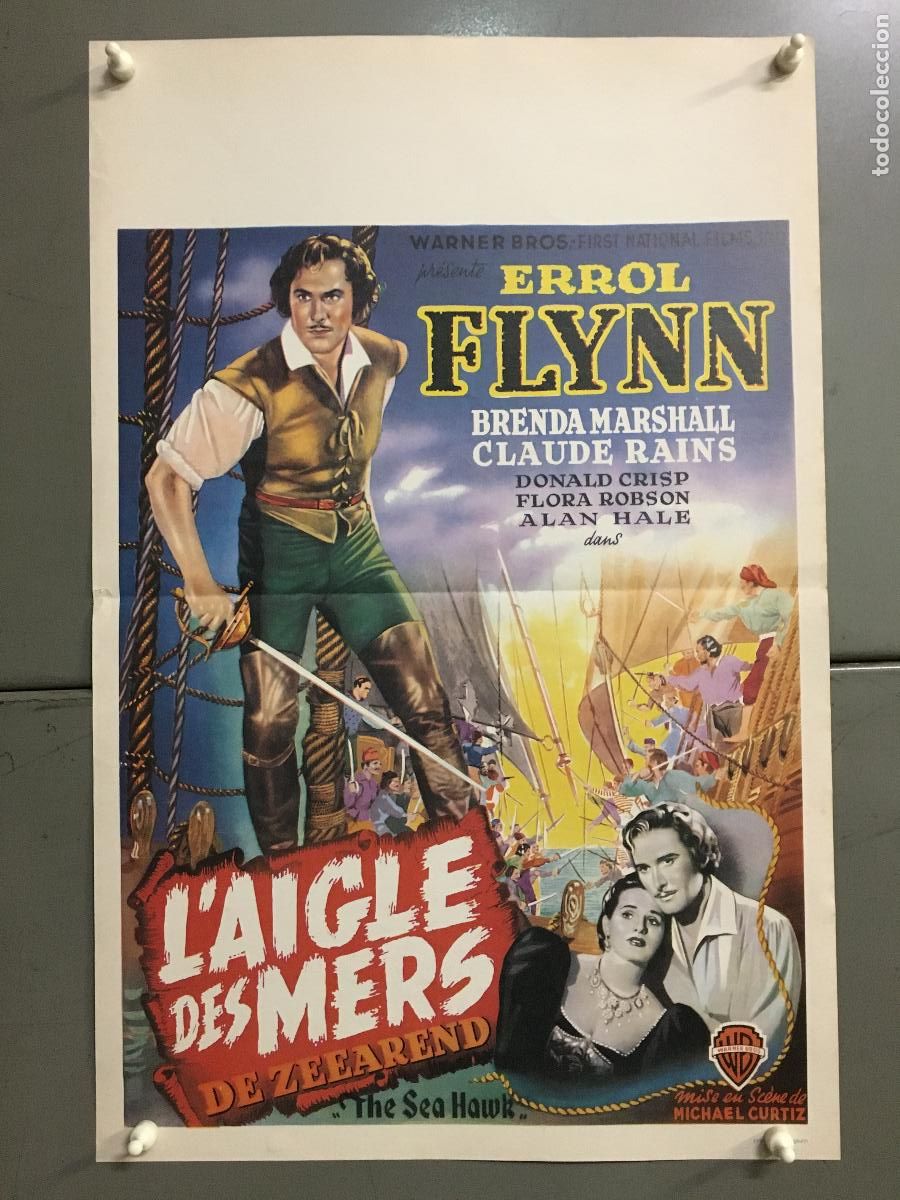 Cine: AET53 EL HALCON DEL MAR ERROL FLYNN CLAUDE RAINS POSTER ORIGINAL BELGA 35X53