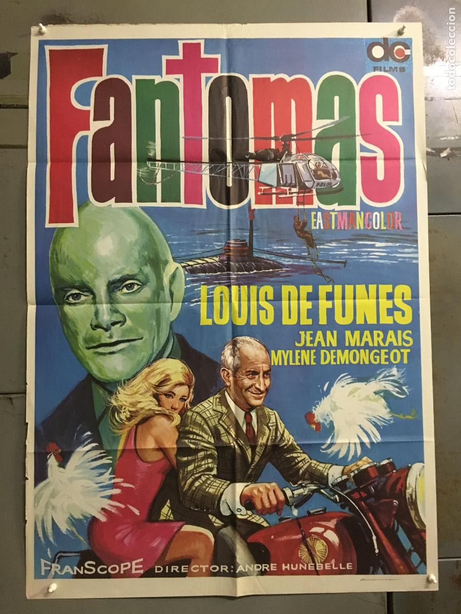 Cine: AET84 FANTOMAS LOUIS DE FUNES JEAN MARAIS POSTER ORIGINAL 70X100 ESPA&Ntilde;OL R-75