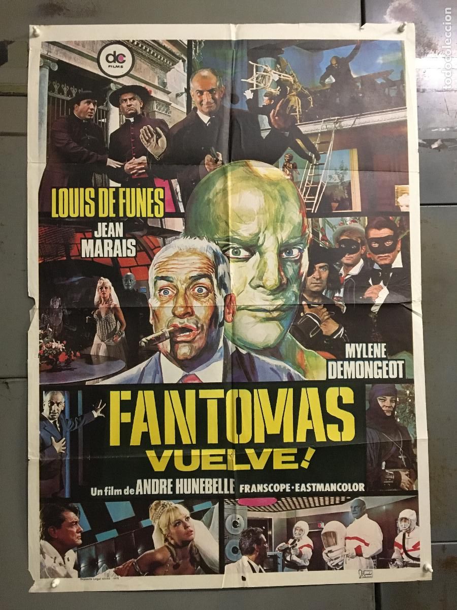 Cinema: AET85 FANTOMAS VUELVE LOUIS DE FUNES JEAN MARAIS POSTER ORIGINAL 70X100 ESTRENO