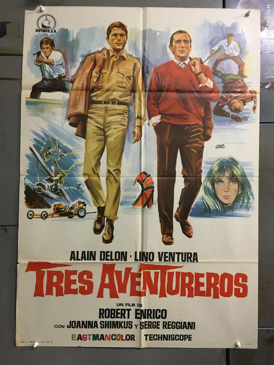 Cine: AEU12 TRES AVENTUREROS ALAIN DELON LINO VENTURA POSTER ORIGINAL 70X100 ESTRENO