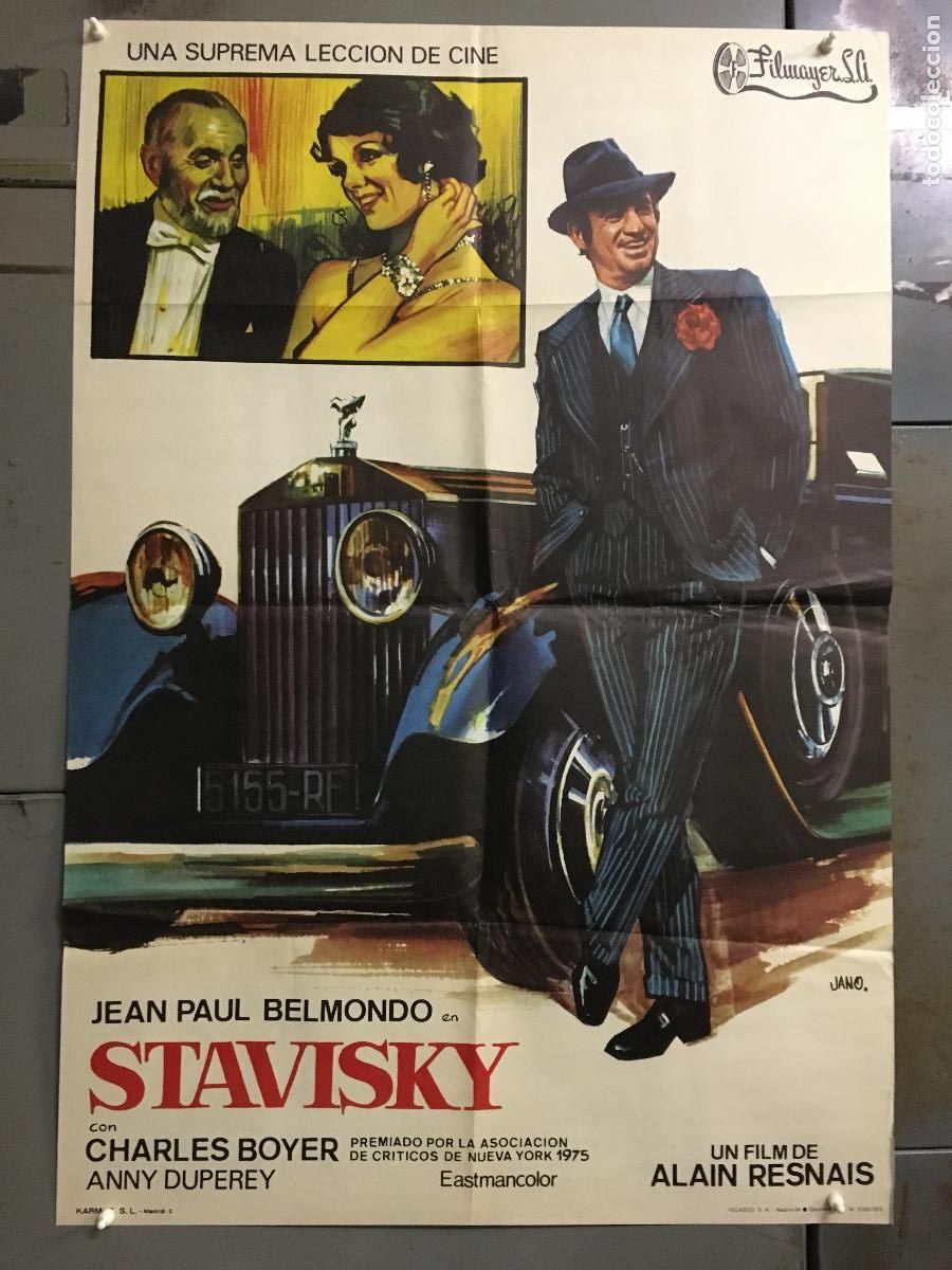 Cine: AEU14 STAVISKY JEAN PAUL BELMONDO ALAIN RESNAIS ROLLS ROYCE POSTER ORIGINAL 70X100 ESTRENO