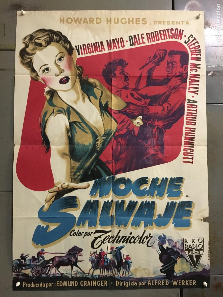 Cine: AEU47 NOCHE SALVAJE VIRGINIA MAYO DALE ROBERTSON POSTER ORIGINAL ESTRENO 70X100 LITOGRAFIA