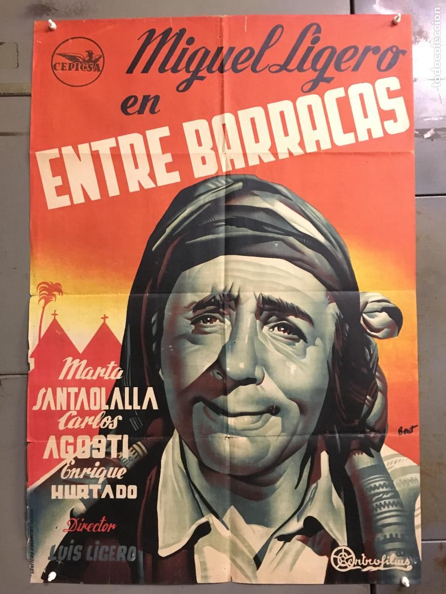 Cine: AEU58 ENTRE BARRACAS MIGUEL LIGERO POSTER ORIGINAL ESTRENO 70X100 LITOGRAFIA