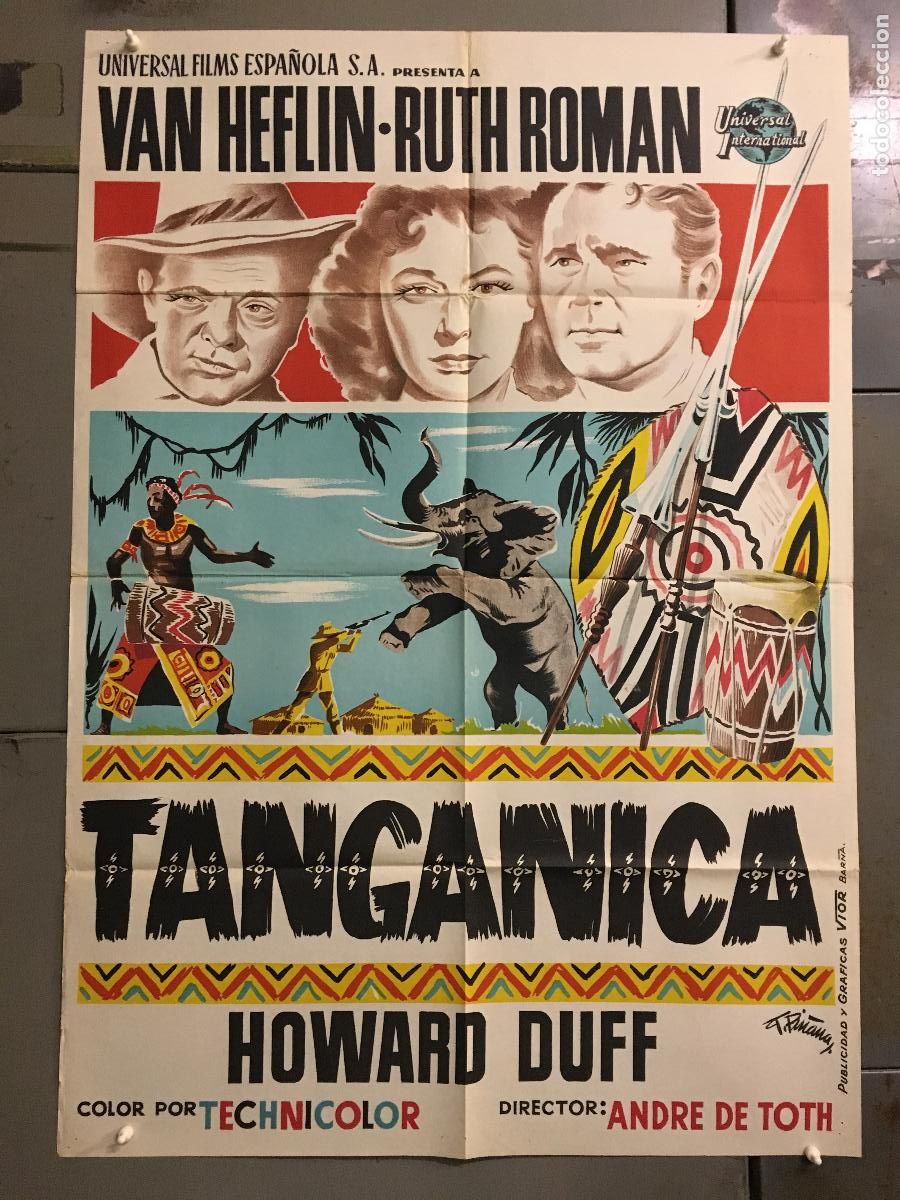 Cine: AEU63 TANGANICA VAN HEFLIN RUTH ROMAN POSTER ORIGINAL 70X100 ESTRENO LITOGRAFIA