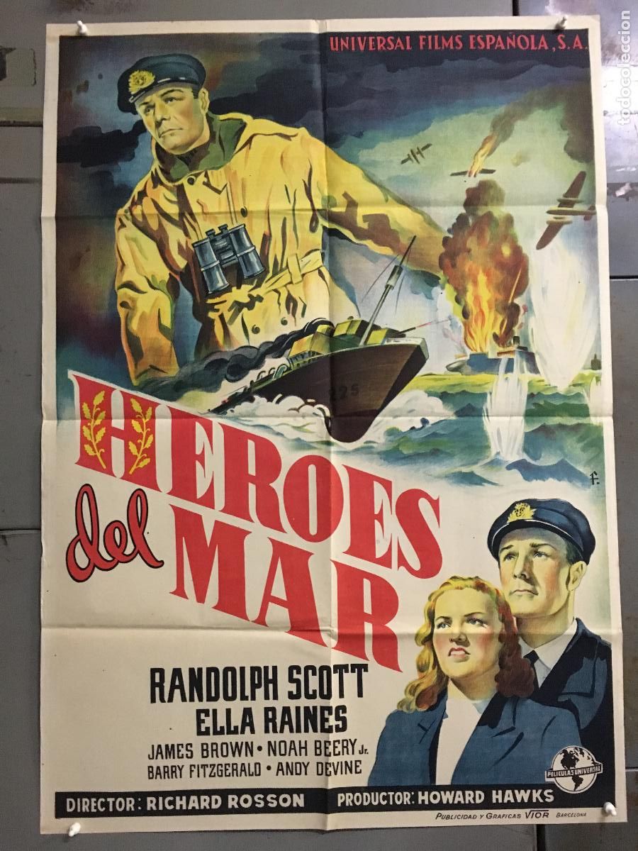 Cine: AEU72 HEROES DEL MAR ELLA RAINES RANDOLPH SCOTT PI&Ntilde;ANA POSTER ORIGINAL 70X100 ESTRENO LITOGRAFIA