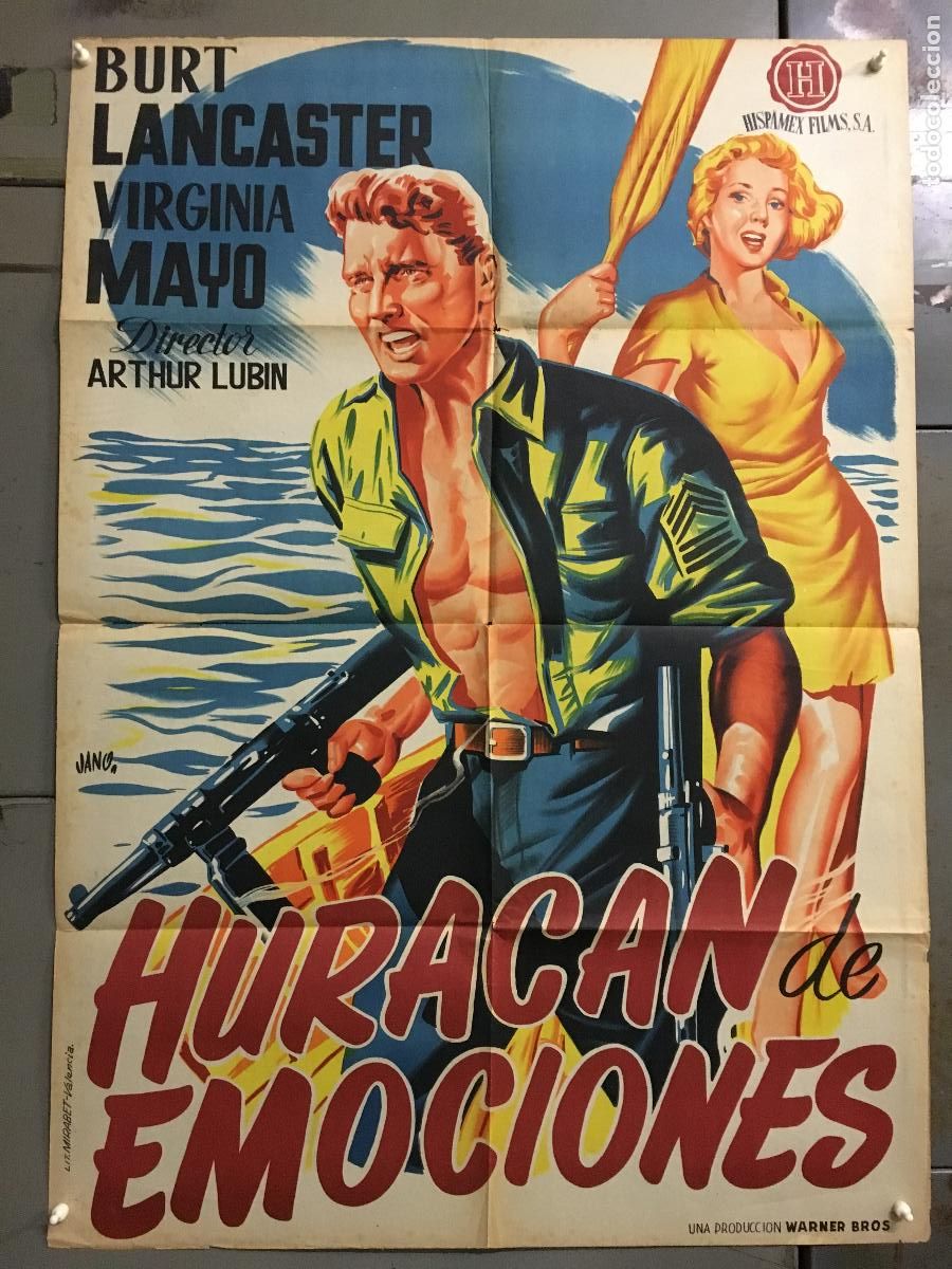Cine: AEU76 HURACAN DE EMOCIONES BURT LANCASTER VIRGINIA MAYO POSTER ORIGINAL 70X100 ESTRENO LITOGRAFIA