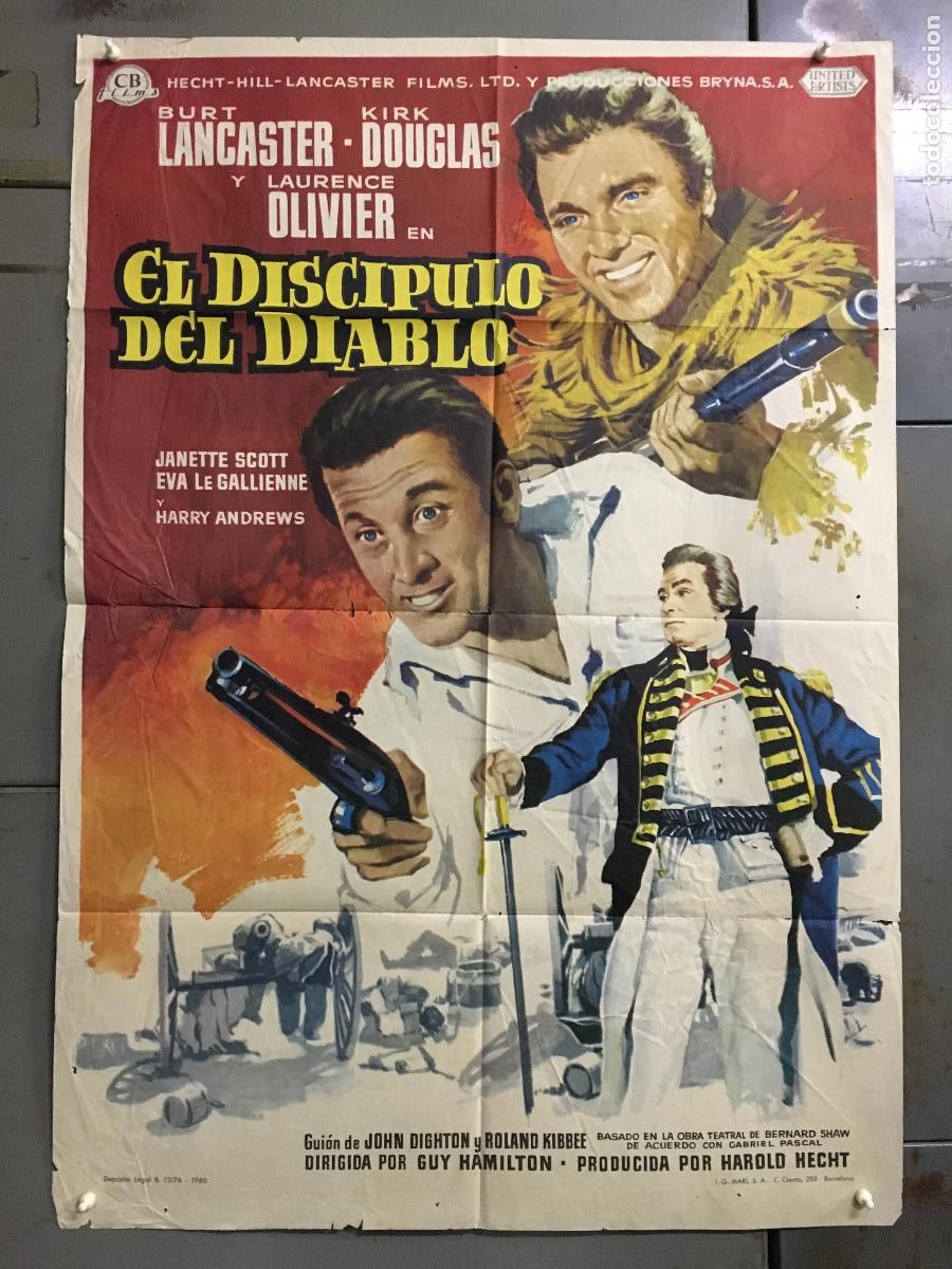 Kino: AEU87 EL DISCIPULO DEL DIABLO BURT LANCASTER LAURENCE OLIVIER DOUGLAS POSTER ORIGINAL ESTRENO 70X100