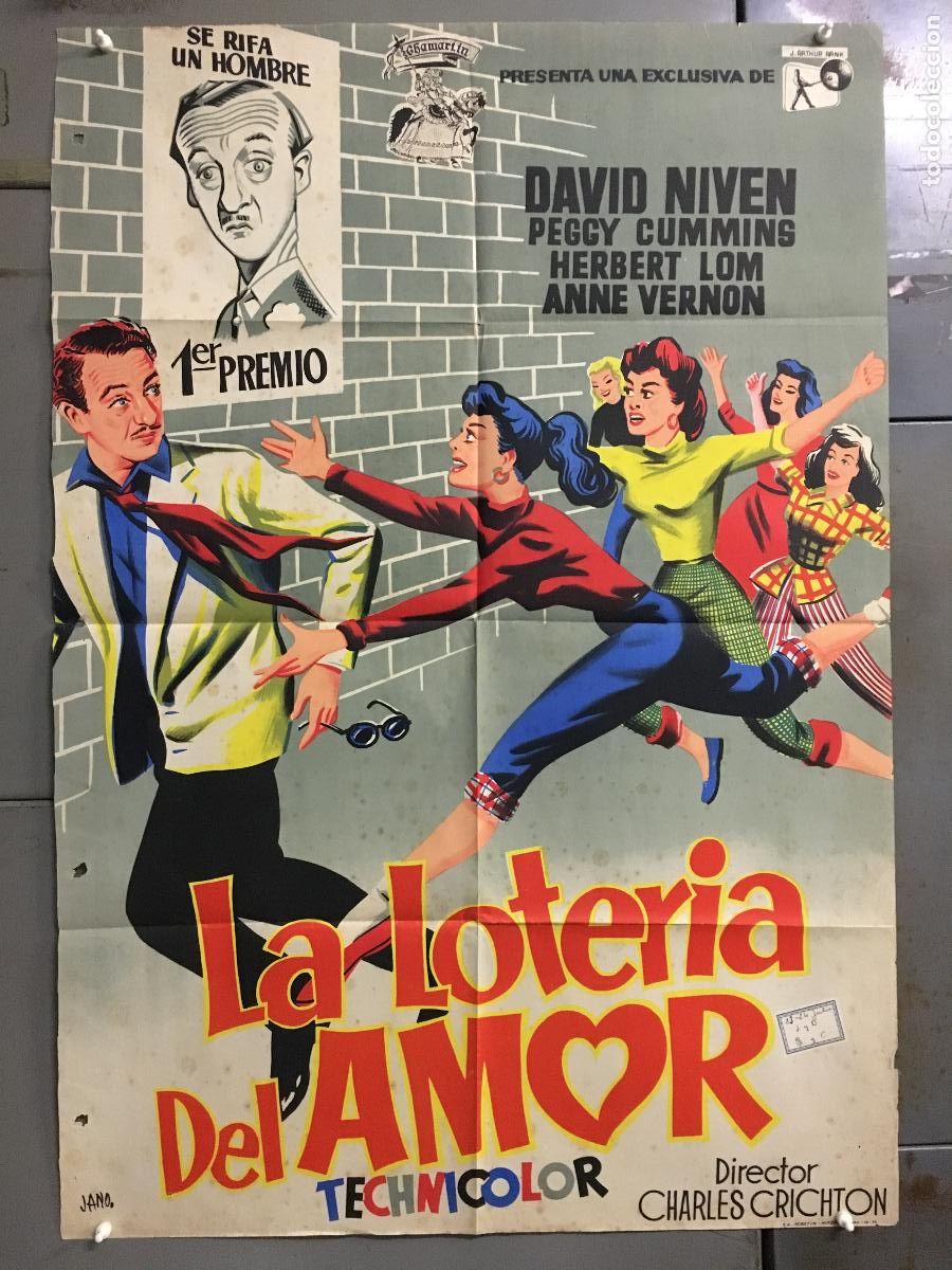 Cine: AEU89 LA LOTERIA DEL AMOR DAVID NIVEN PEGGY CUMMINS JANO POSTER ORIGINAL 70X100 ESTRENO LITOGRAFIA