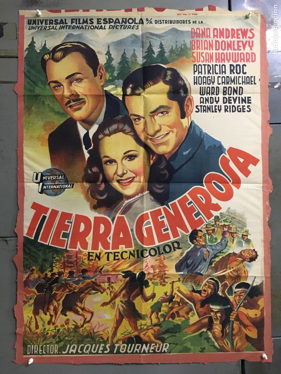 Cine: AEU91 TIERRA GENEROSA SUSAN HAYWARD DANA ANDREWS TOURNEUR POSTER ORIGINAL 70X100 ESTRENO LITOGRAFIA