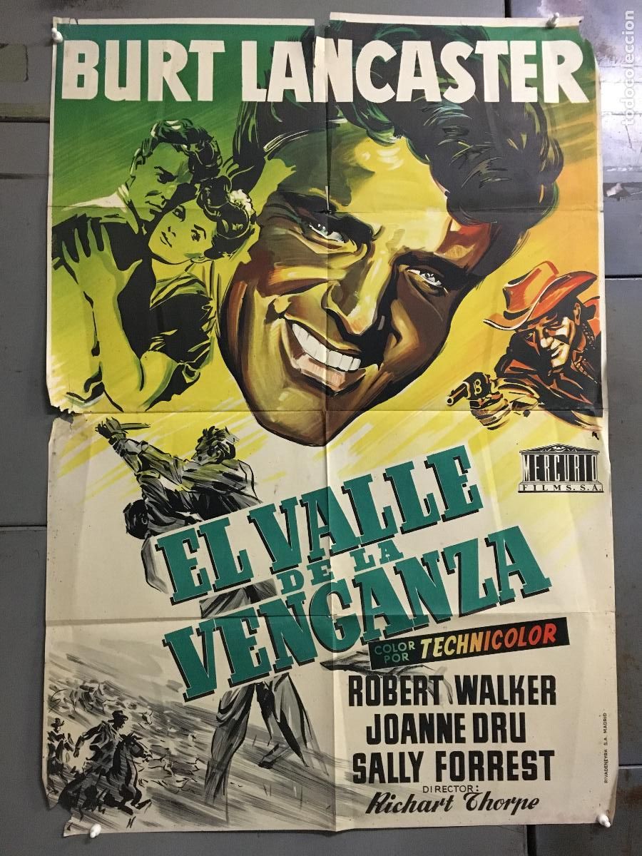 Cine: AEU93 EL VALLE DE LA VENGANZA BURT LANCASTER JOANNE DRU POSTER ORIGINAL ESTRENO 70X100 LITOGRAFIA