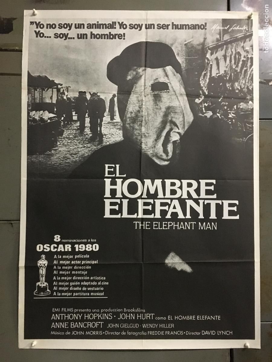 Cine: AEV23 EL HOMBRE ELEFANTE DAVID LYNCH ANTHONY HOPKINS POSTER ORIGINAL 70X100 ESTRENO