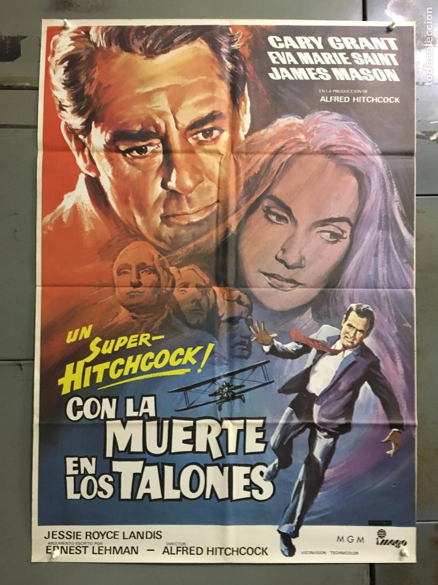 Cine: AEV33 CON LA MUERTE EN LOS TALONES ALFRED HITCHCOCK CARY GRANT POSTER ORIGINAL 70X100 ESPA&Ntilde;OL