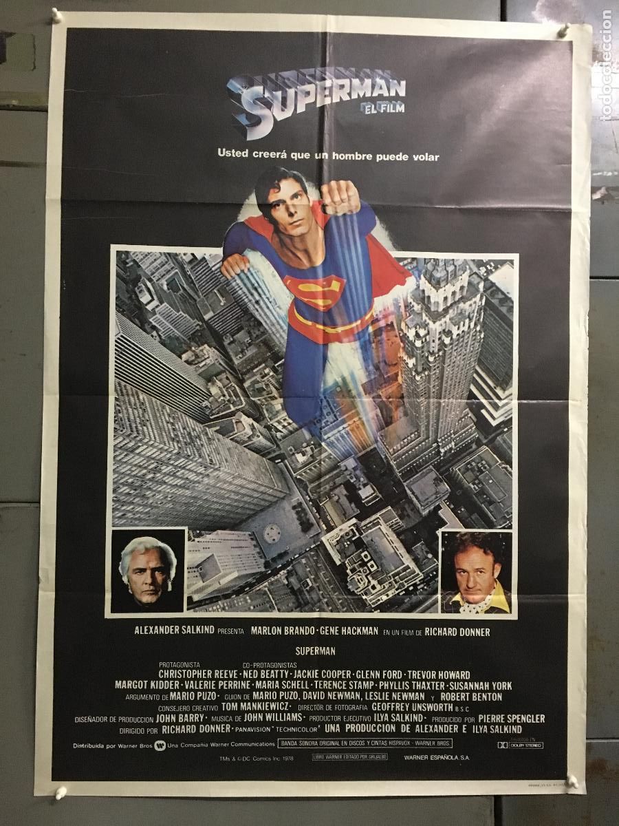 Cine: AEV37 SUPERMAN EL FILM CHRISTOPHER REEVE RICHARD DONNER POSTER ORIGINAL 70X100 ESTRENO