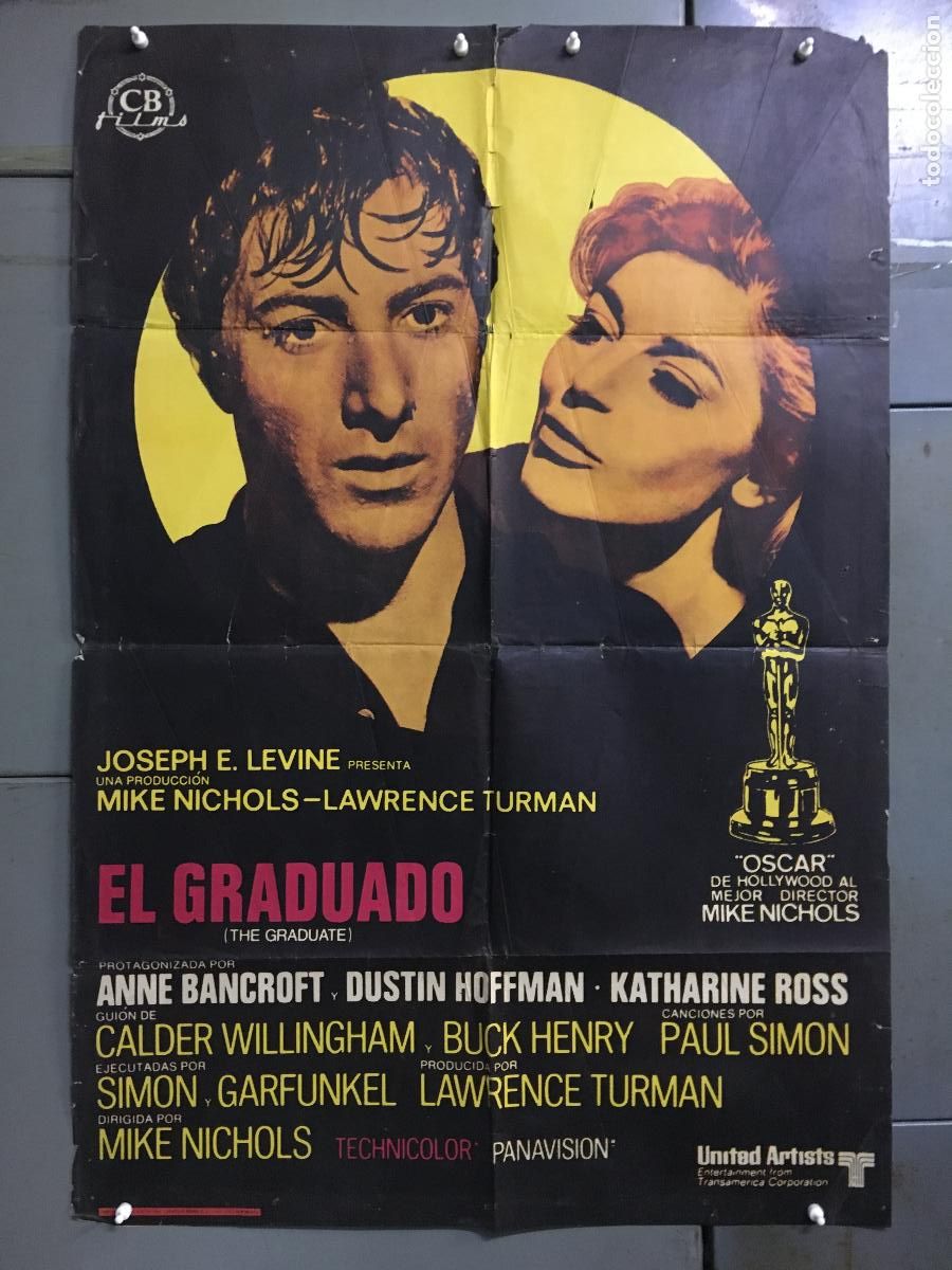 Cine: AEV52 EL GRADUADO DUSTIN HOFFMAN ANNE BANCROFT POSTER ORIGINAL 70X100 ESTRENO