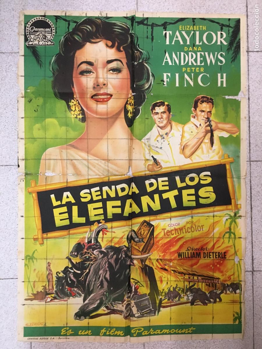 Cine: AEW09 LA SENDA DE LOS ELEFANTES ELIZABETH TAYLOR POSTER ORIGINAL 70X100 ESTRENO LITOGRAFIA