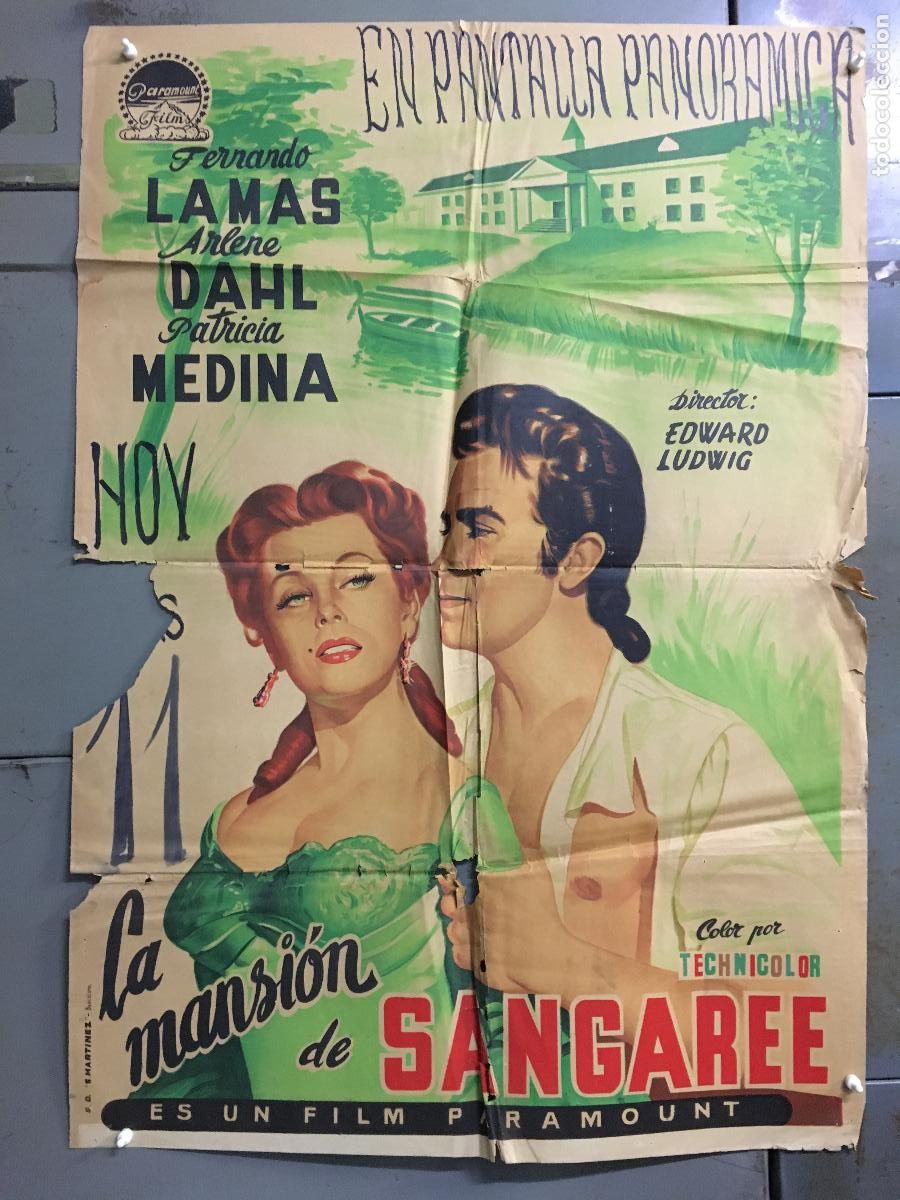 Cine: AEW10 LA MANSION DE SANGAREE ARLENE DAHL FERNANDO LAMAS POSTER ORIGINAL 70X100 ESTRENO LITOGRAFIA
