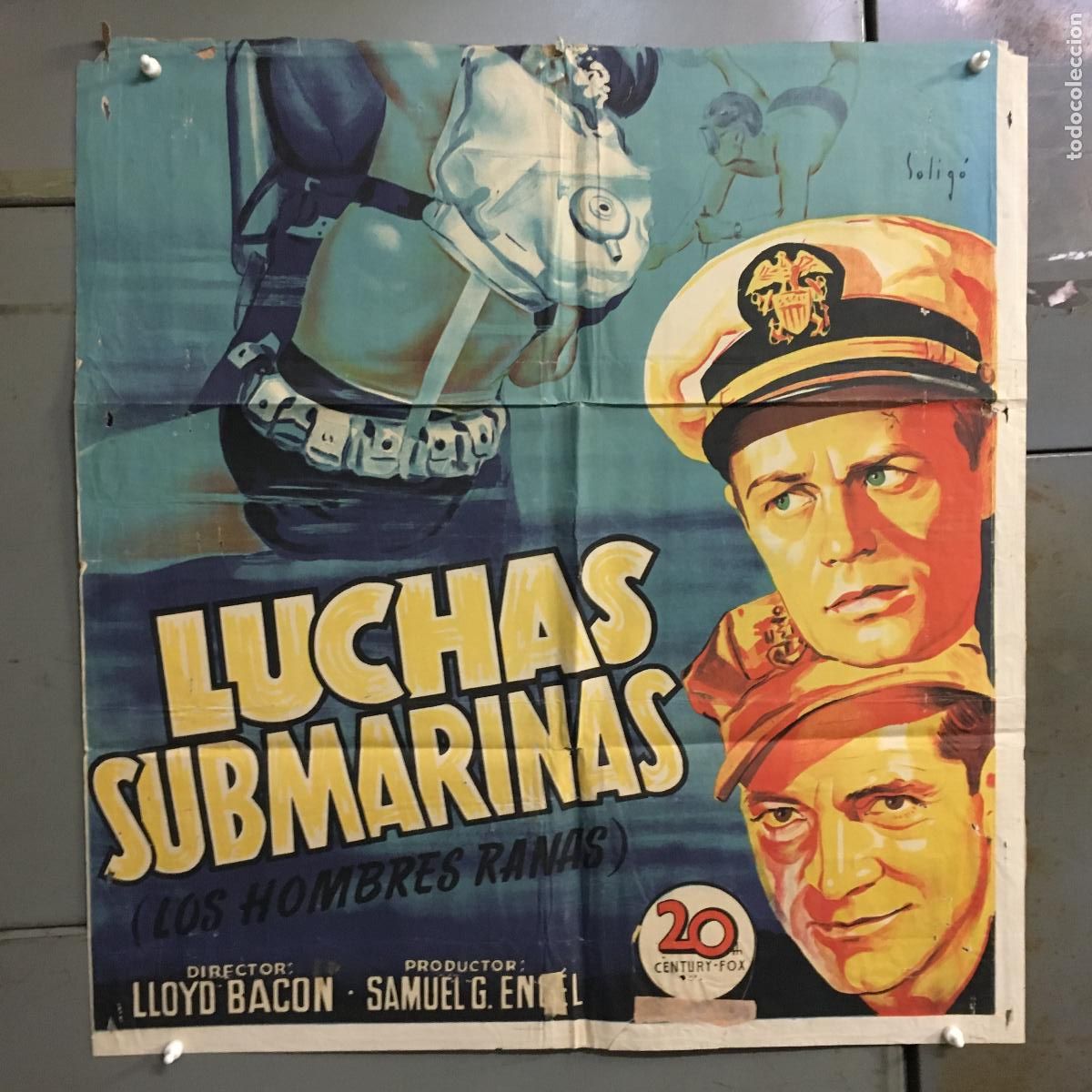 Cine: AEW15 LUCHAS SUBMARINAS RICHARD WIDMARK SUBMARINISMO POSTER ORIGINAL 70X100 ESTRENO LITOGRAFIA