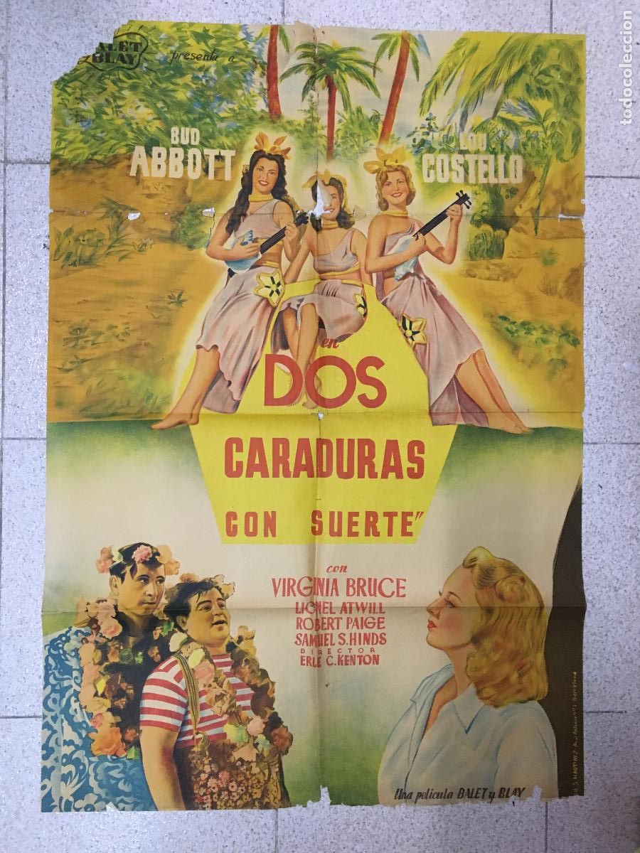 Cine: AEW24 DOS CARADURAS CON SUERTE BUD ABBOTT LOU COSTELLO POSTER ORIGINAL ESTRENO 70X100 LITOGRAFIA