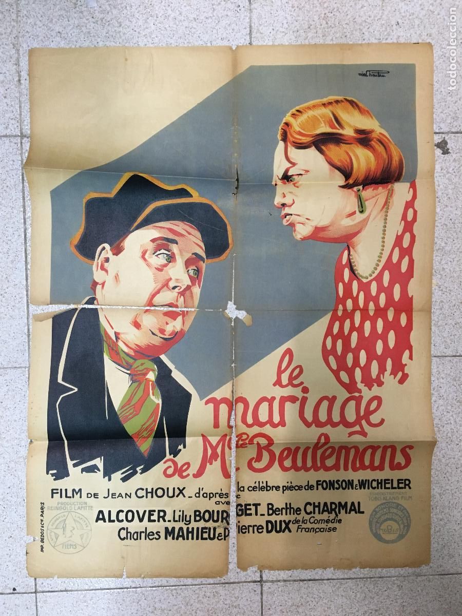 Cine: AEW40 LE MARIAGE DE MLLE BEULEMANS LILY BOURGET PIERRE ALCOVER POSTER ORIGINAL FRANCES 60X80 LITO