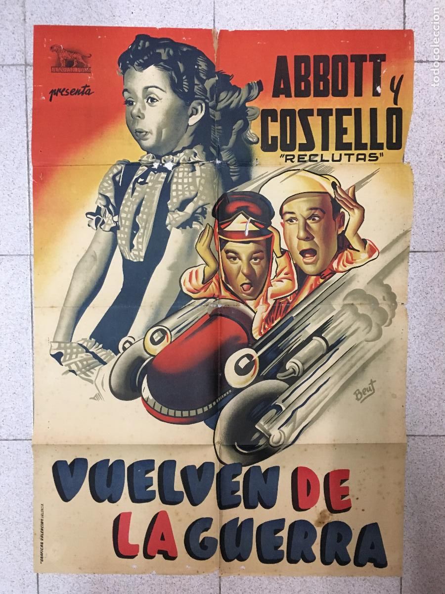 Cine: AEW45 ABBOTT Y COSTELLO VUELVEN DE LA GUERRA AUTOMOVILISMO POSTER ORIGINAL ESTRENO 70X100 LITOGRAFIA