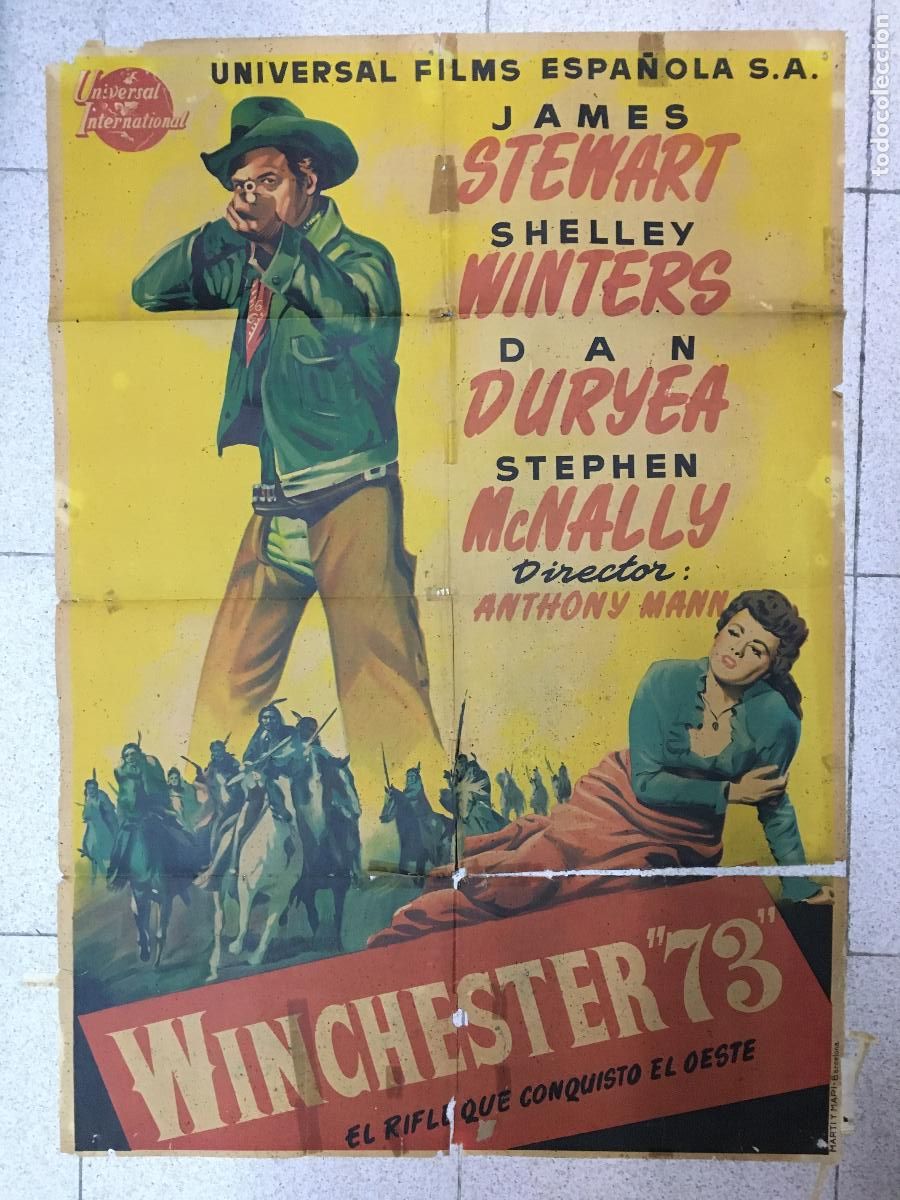 Cine: AEW46 WINCHESTER 73 JAMES STEWART SHELLEY WINTERS POSTER ORIGINAL ESTRENO 70X100 LITOGRAFIA