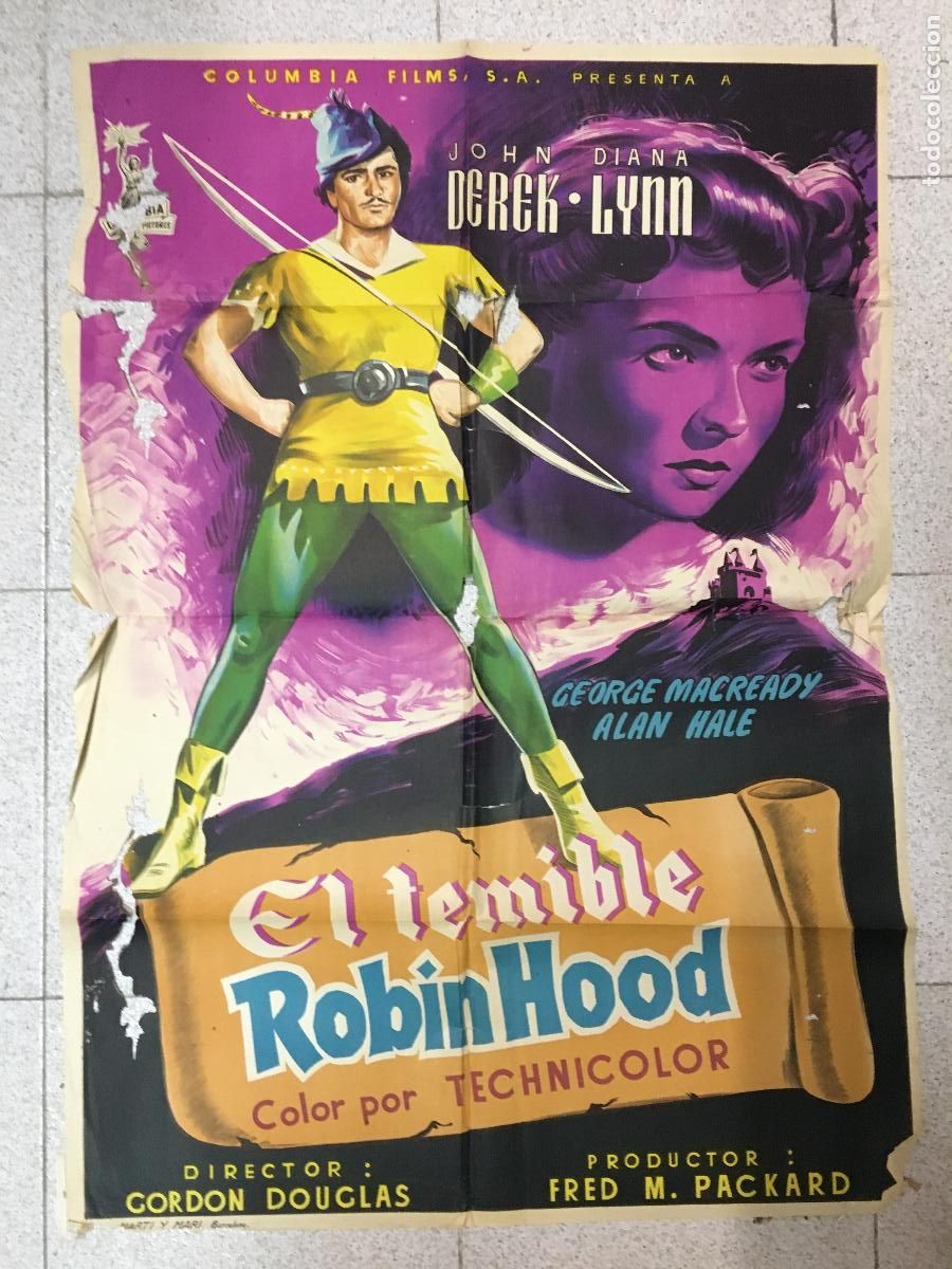 Cine: AEW49 EL TEMIBLE ROBIN HOOD JOHN DEREK DIANA LYNN LITOGRAFIA POSTER ORIGINAL ESTRENO 70X100