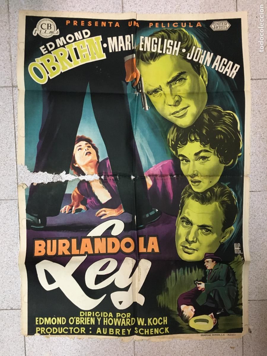 Cine: AEW50 BURLANDO LA LEY EDMOND O'BRIEN LITOGRAFIA POSTER ORIGINAL ESTRENO 70X100