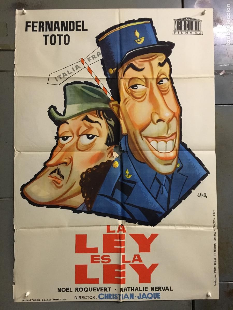 Cine: AEW52 LA LEY ES LA LEY TOTO FERNANDEL JANO POSTER ORIGINAL 70X100 ESTRENO