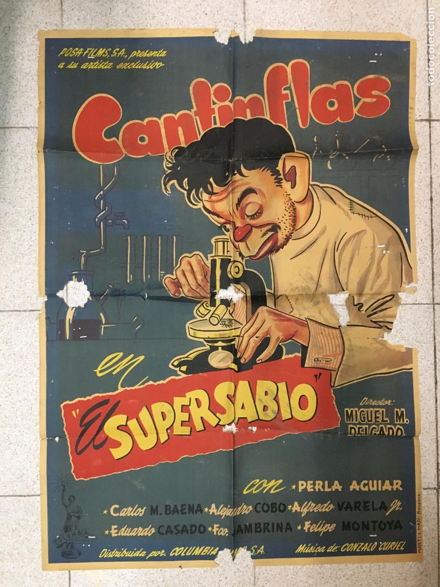 Cine: AEW55 EL SUPERSABIO CANTINFLAS POSTER ORIGINAL 70X100 ESTRENO LITOGRAFIA