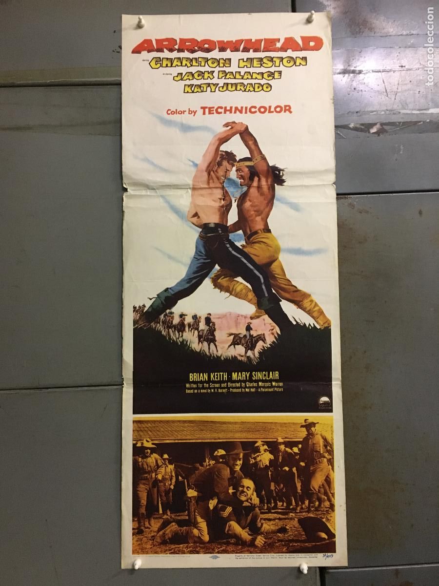 Cin&eacute;ma: AEW56 HOGUERA DE ODIOS CHARLTON HESTON JACK PALANCE POSTER ORIGINAL USA 36X90 LITOGRAFIA