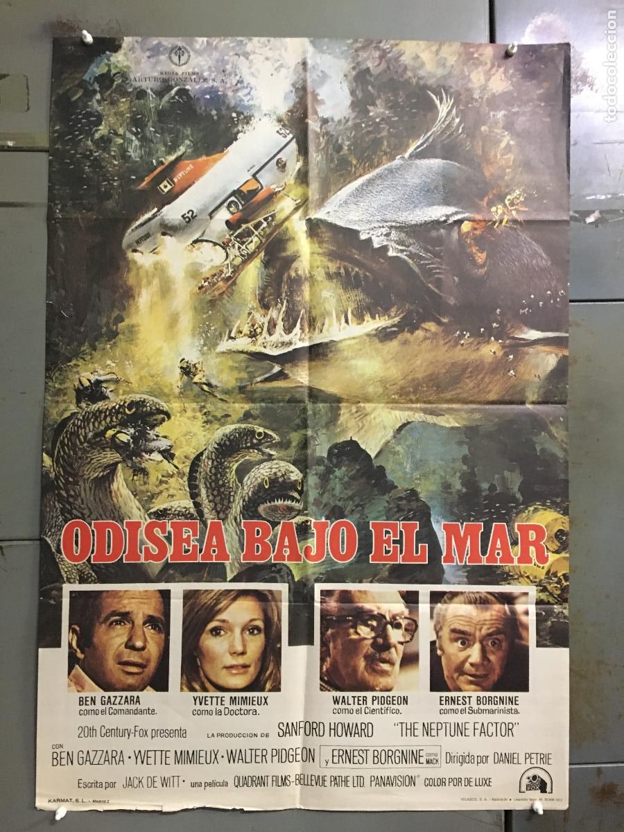 Cine: AEW65 ODISEA BAJO EL MAR BEN GAZZARA YVETTE MIMIEUX SUBMARINISMO POSTER ORIGINAL 70X100 ESTRENO