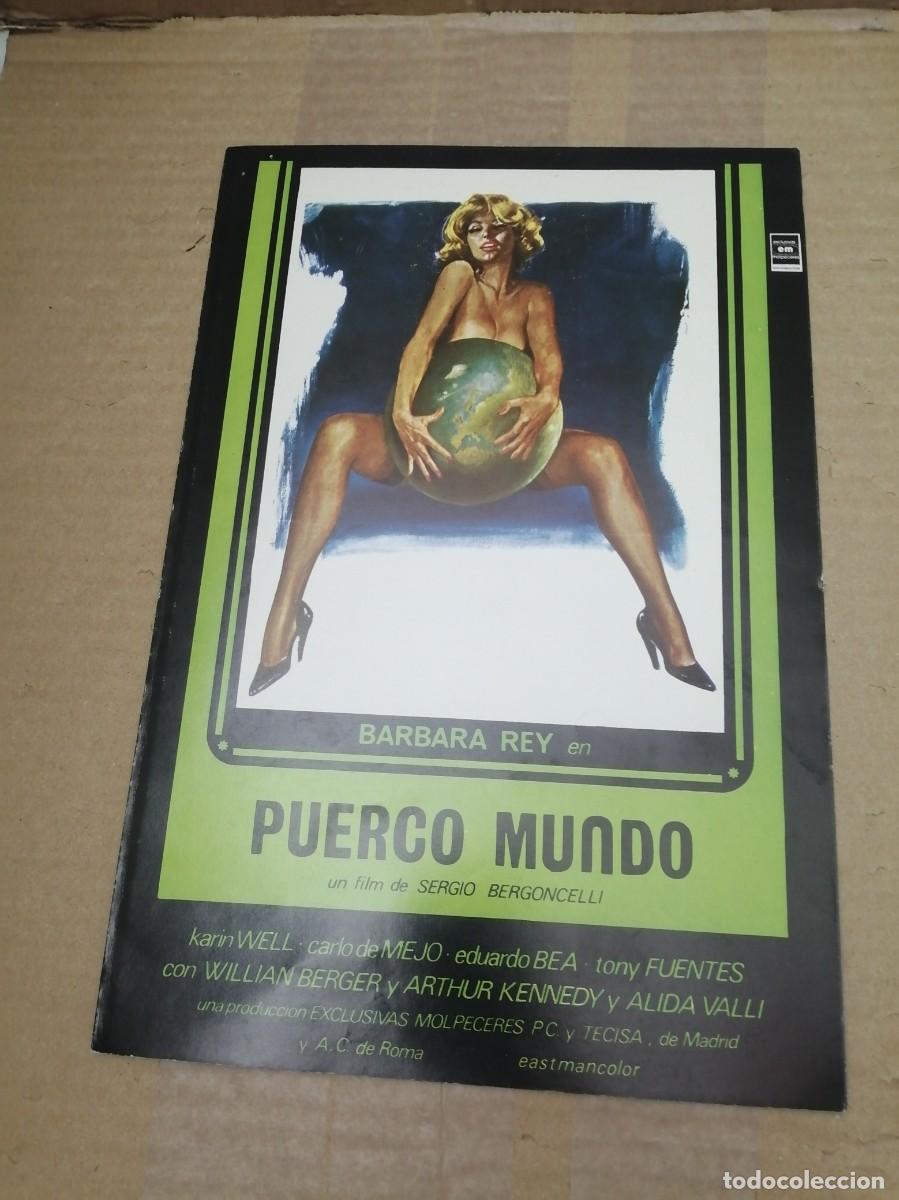 Cine: Afiche D&iacute;ptico Original de la pel&iacute;cula de 1978 (Con Barbara Rey): PUERCO MUNDO (Sergio Bergonzelli)