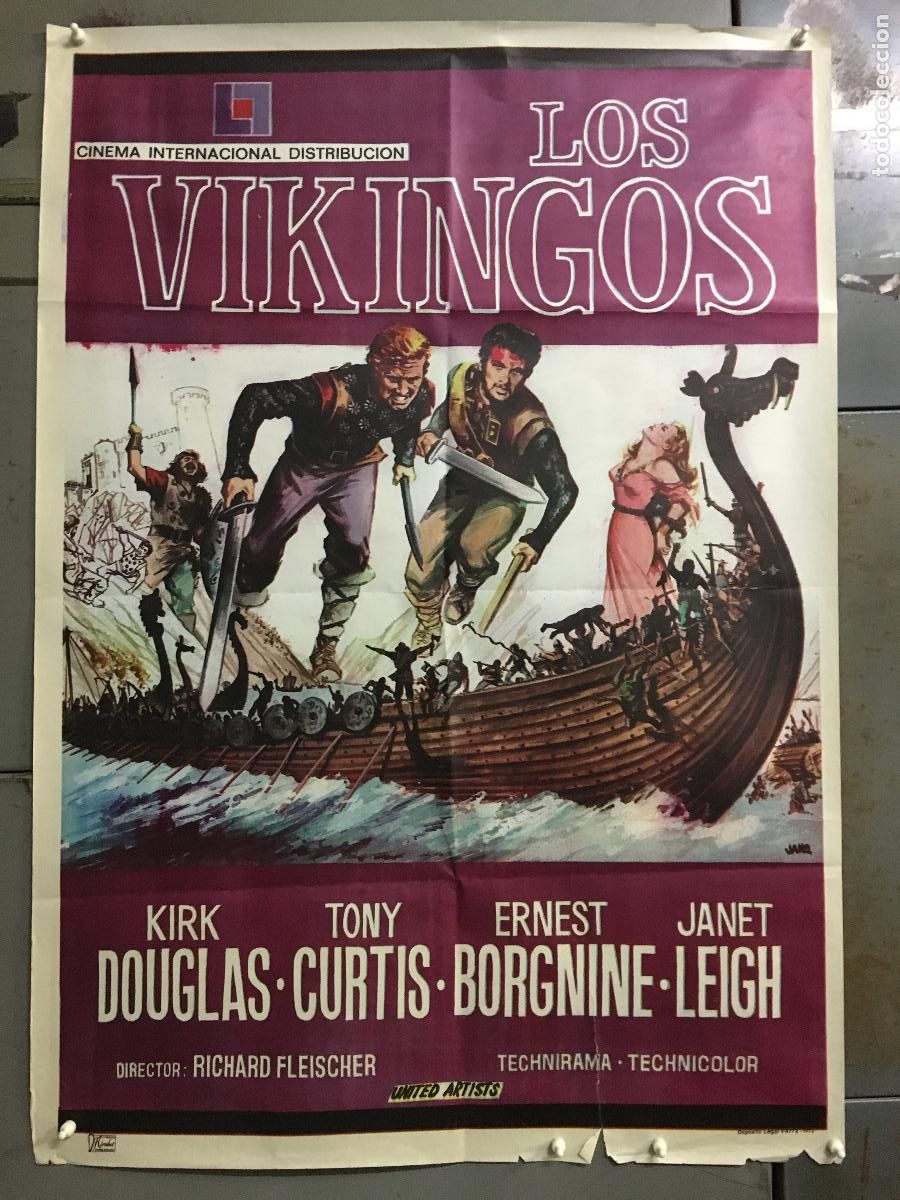 Cine: AEX01 LOS VIKINGOS KIRK DOUGLAS TONY CURTIS JANET LEIGH POSTER ORIGINAL 70X100 h2