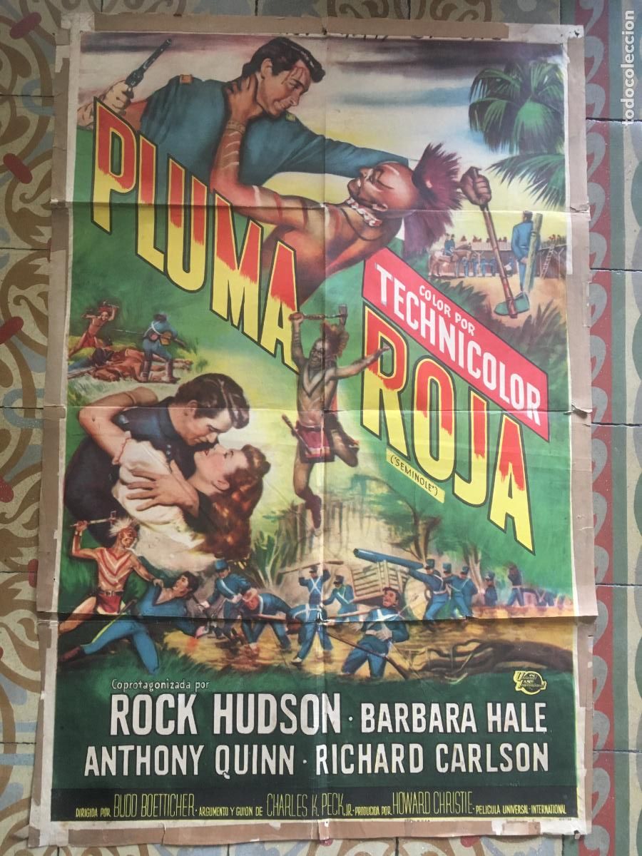 Cine: pluma roja rock hudson barbara hale poster cartel original estreno