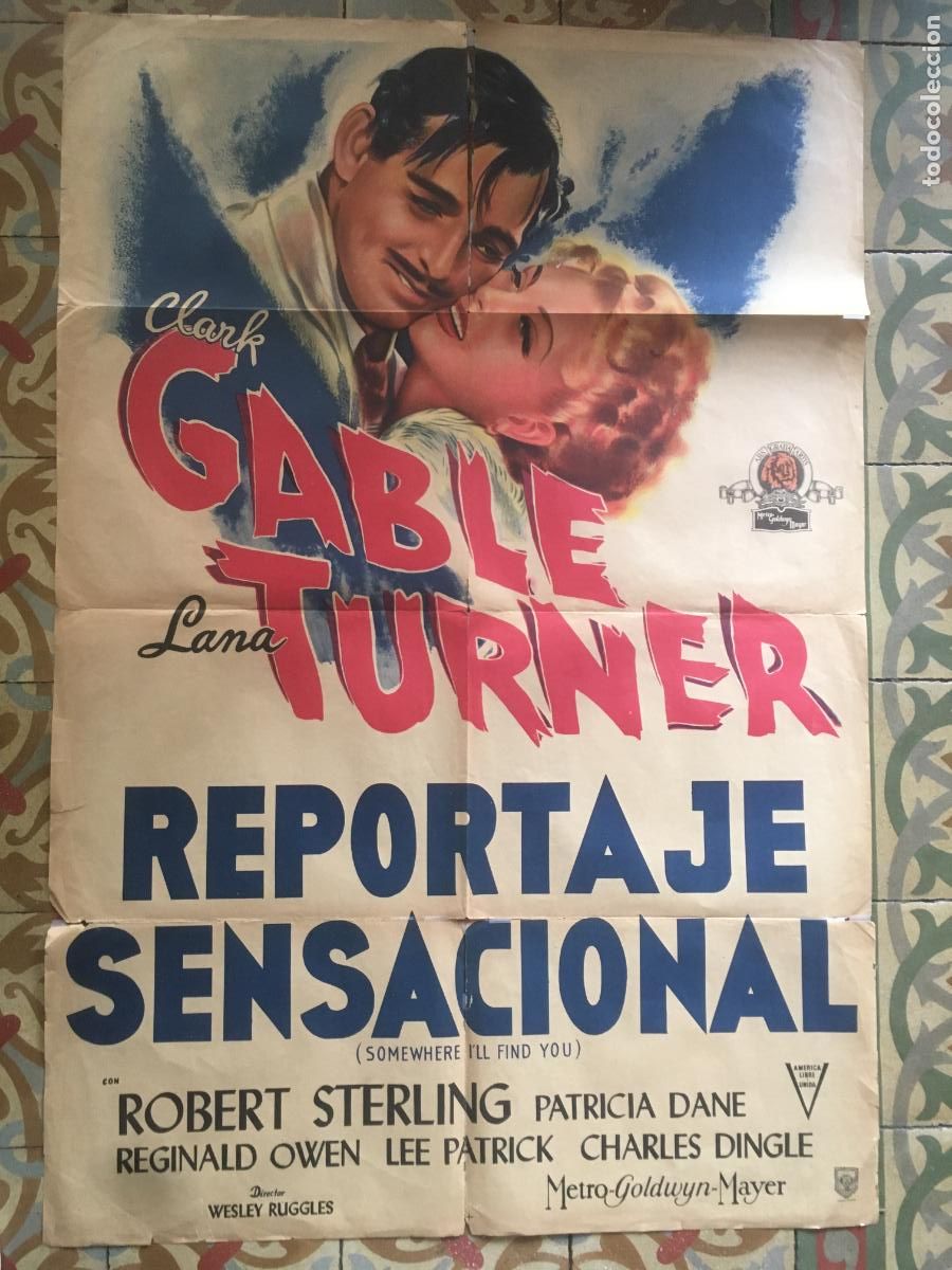 Cine: reportaje sensacional lana turner clark gable poster cartel original estreno
