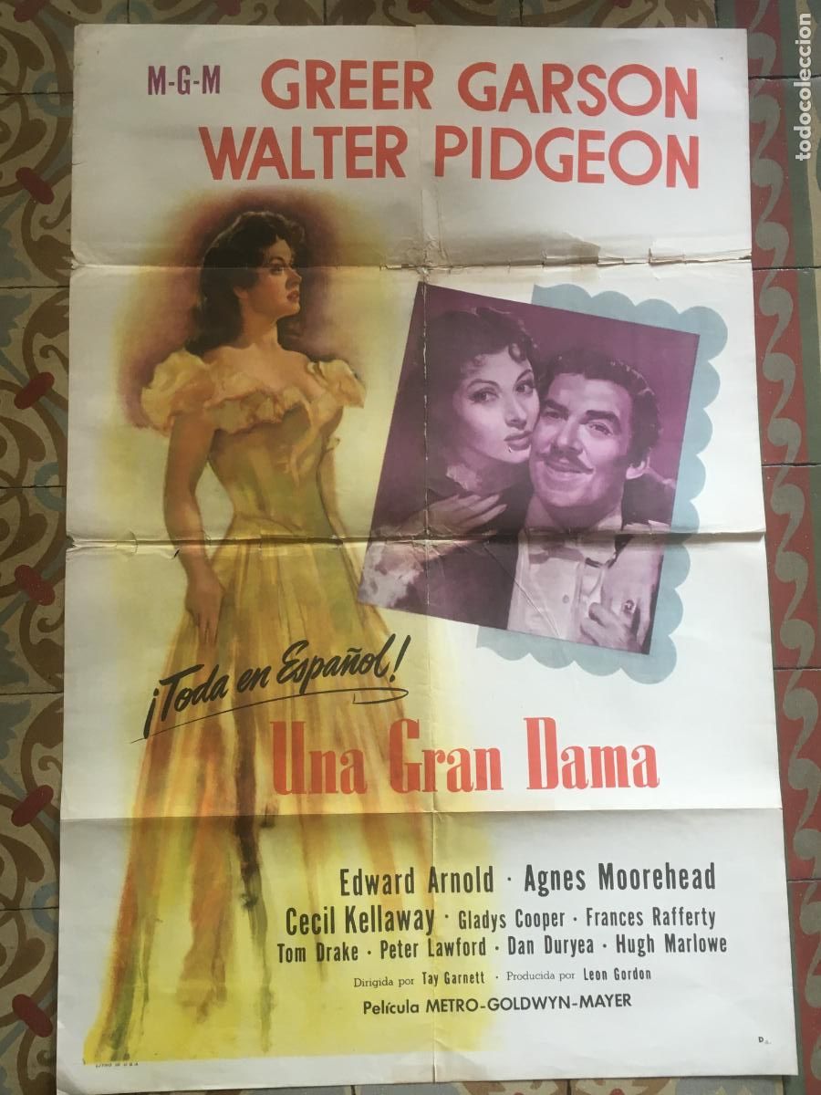 Cine: una gran dama greer garson walter pidgeon poster cartel original estreno