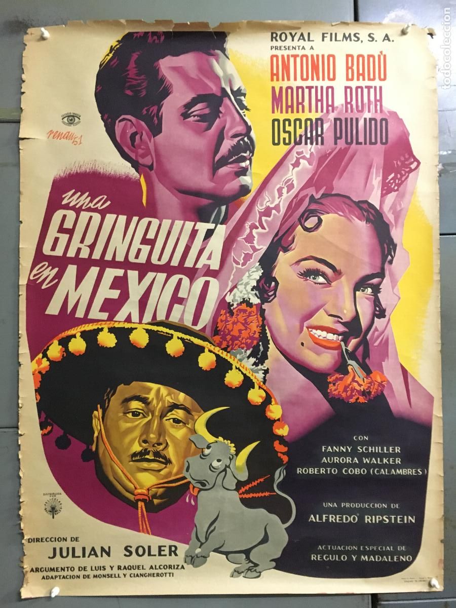 Cine: R0204 UNA GRINGUITA EN MEXICO JOSEP RENAU ANTONIO BADU MARTHA ROTH POSTER ORIGINAL MEJICANO 70X94